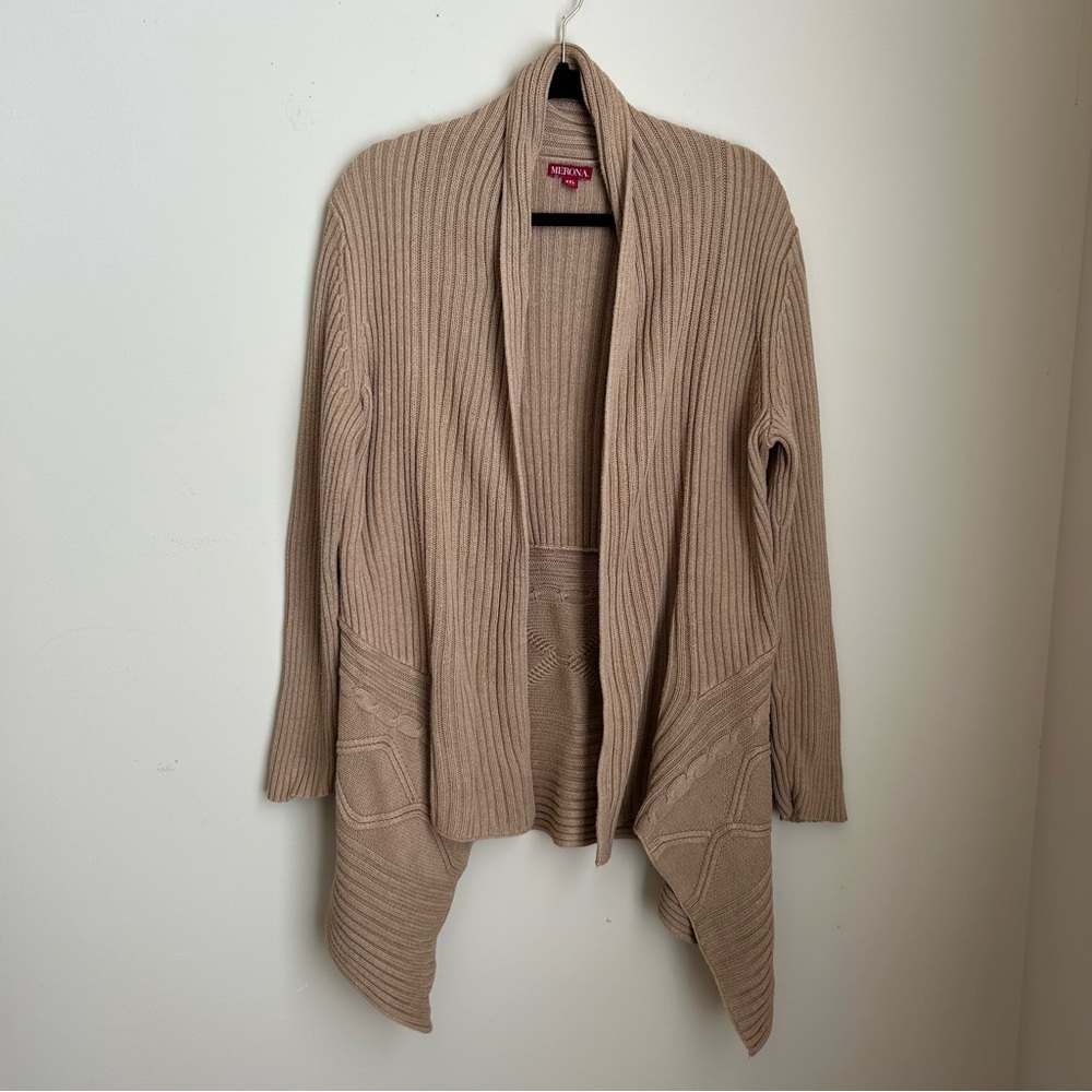 Merona Tan Cable Knit Cardigan Sweater Jacket Open Front Size XXL
